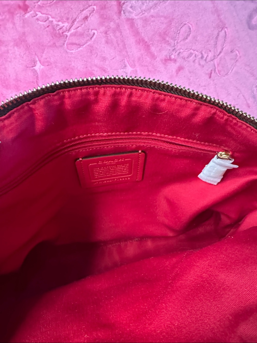 NWOT Coach Prairie Satchel Signature Canvas Brown Red Trim Cherry charm - Picture 5 of 11